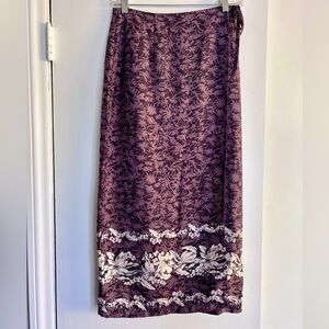 Gorgeous vintage L.L. Bean long silk wrap eggplant cream floral skirt, sz 4.
